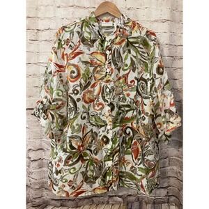 Alfred Dunner Top Womens 24W Rust & Sage Floral Burnout Tunic Long Sleeve Plus